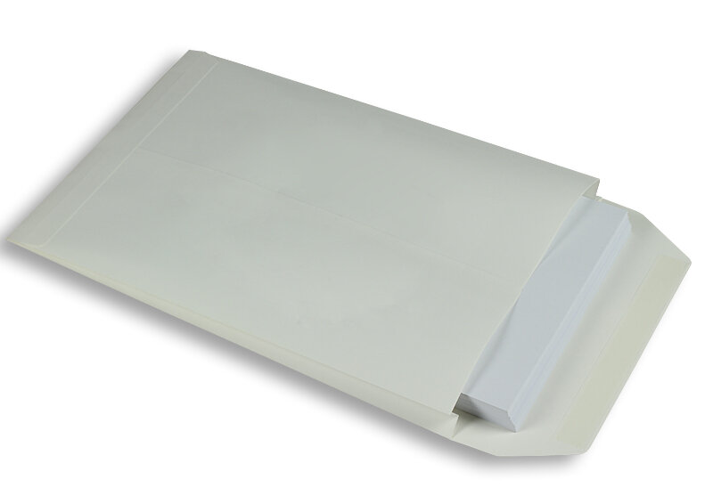 pochettes à rabats blanc 260 x 370 x 35 mm | 150 g/m² offset | sans fenêtre | fermeture adhésive | rabat droit | 250 pièces