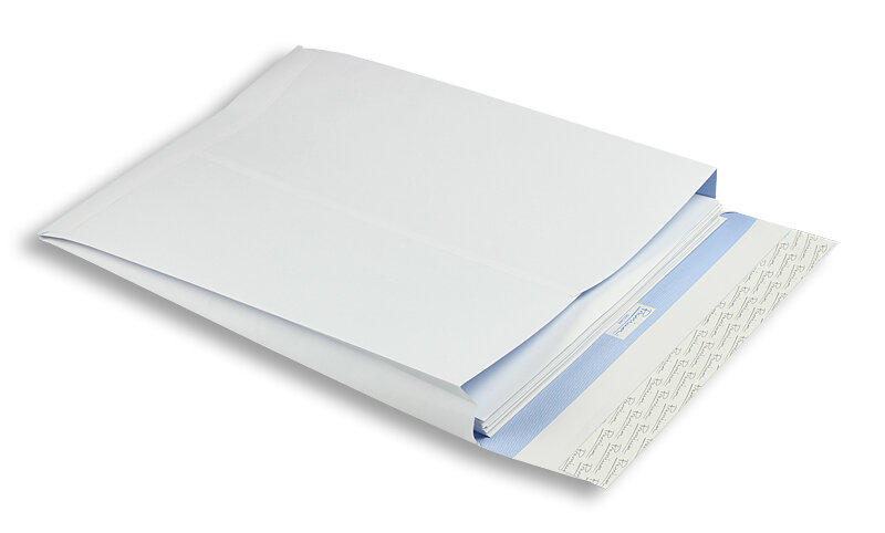 pochettes à rabats blanc 305 x 406 x 30 mm | 125 g/m² enduro (indéchirable) | sans fenêtre | fermeture adhésive | rabat droit | 100 pièces