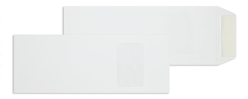 pochettes blanc 125 x 324 mm | 120 g/m² offset | avec fenêtre | fermeture adhésive | rabat droit | 100 pièces