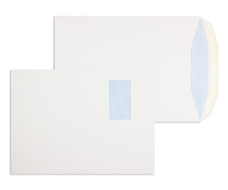 pochettes blanc 238 x 310 mm | 100 g/m² offset | avec fenêtre | fermeture gommée | rabat trapézoïdal | 1000 pièces