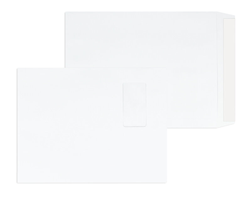 pochettes blanc 250 x 325 mm | 120 g/m² offset | avec fenêtre | fermeture adhésive | rabat droit | 100 pièces