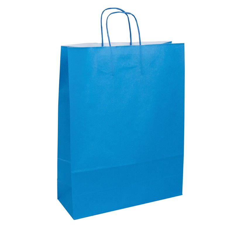 sacs papier colorées bleu (bleu clair) 320 x 410 x 120 mm | 110 g/qm kraft | sans fenêtre | pas de fermeture | pas de rabat | 200 pièces