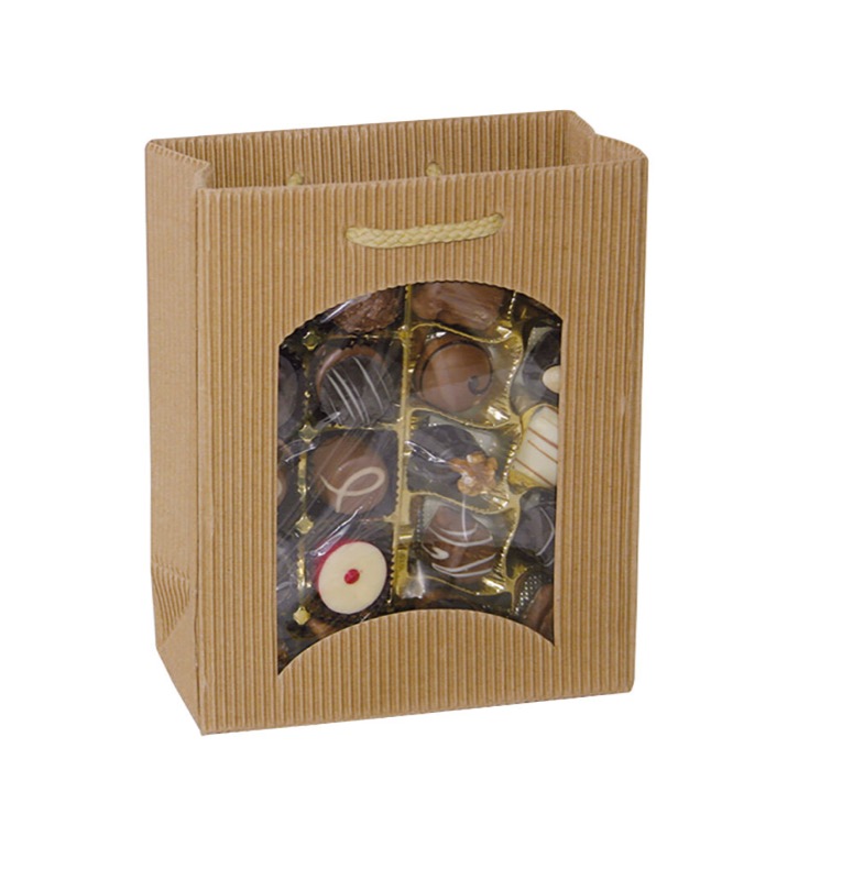 sacs papier colorées marron 170 x 200 x 85 mm | 360 g/qm carton ondulé | avec fenêtre | pas de fermeture | pas de rabat | 20 pièces