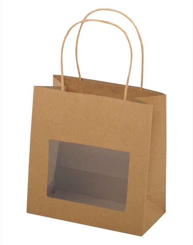 sacs papier colorées marron 185 x 195 x 95 mm | 120 g/qm kraft | avec fenêtre | pas de fermeture | pas de rabat | 12 pièces
