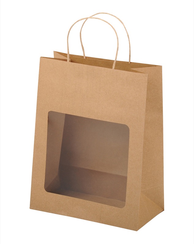 sacs papier colorées marron 225 x 285 x 115 mm | 160 g/qm kraft | avec fenêtre | pas de fermeture | pas de rabat | 12 pièces