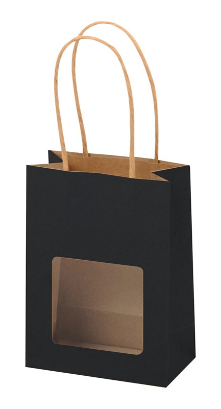 sacs papier colorées noir 110 x 150 x 60 mm | 120 g/qm kraft | avec fenêtre | pas de fermeture | pas de rabat | 12 pièces