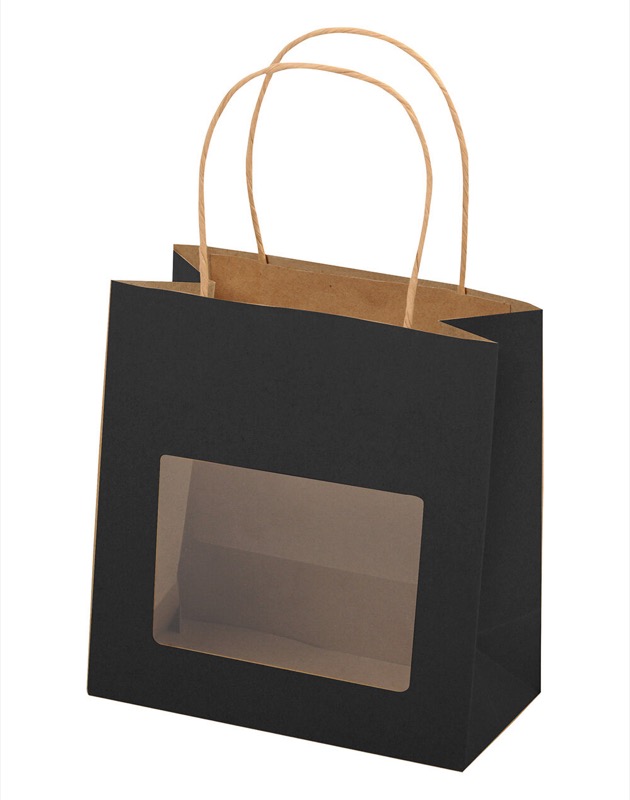 sacs papier colorées noir 185 x 195 x 95 mm | 120 g/qm kraft | avec fenêtre | pas de fermeture | pas de rabat | 12 pièces
