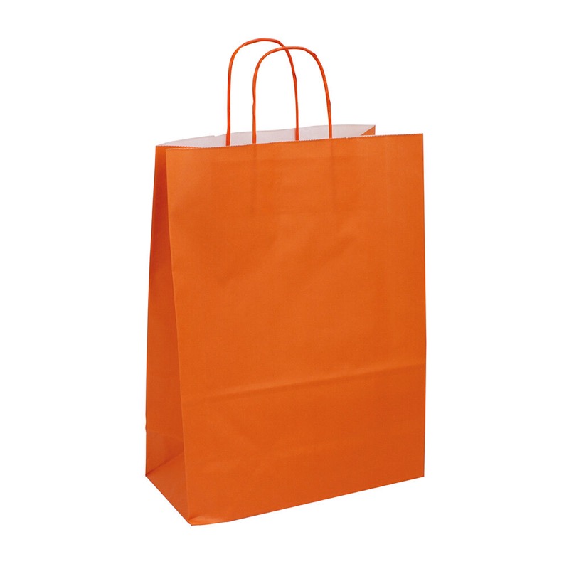 sacs papier colorées orange 260 x 350 x 120 mm | 90 g/qm kraft | sans fenêtre | pas de fermeture | pas de rabat | 250 pièces