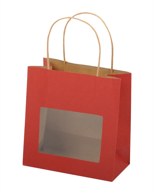 sacs papier colorées rouge (rouge foncé) 185 x 195 x 95 mm | 120 g/qm kraft | avec fenêtre | pas de fermeture | pas de rabat | 12 pièces