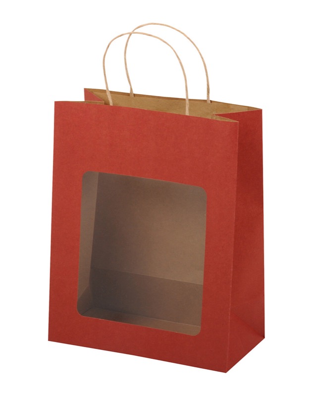 sacs papier colorées rouge (rouge foncé) 225 x 285 x 115 mm | 160 g/qm kraft | avec fenêtre | pas de fermeture | pas de rabat | 12 pièces