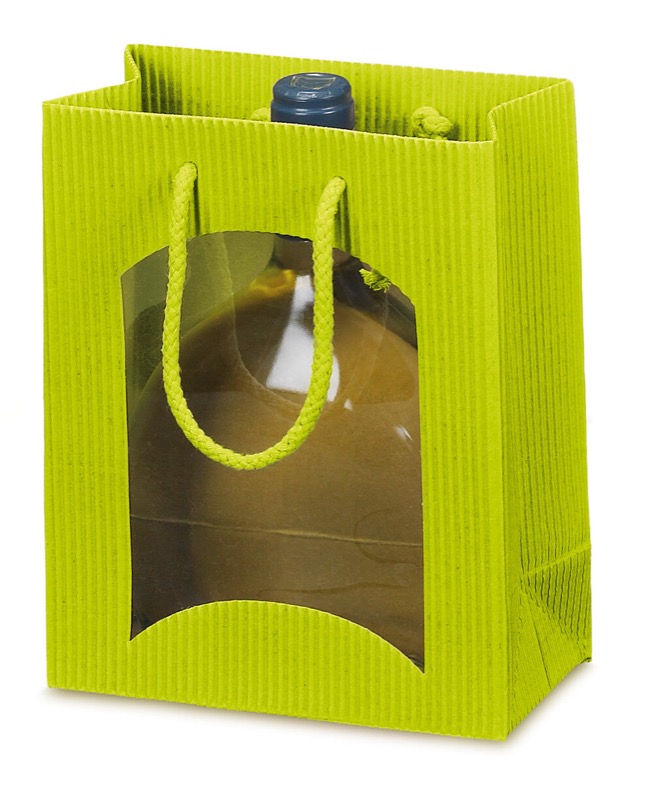 sacs papier colorées vert (vert clair) 170 x 200 x 85 mm | 360 g/qm carton ondulé | avec fenêtre | pas de fermeture | pas de rabat | 20 pièces