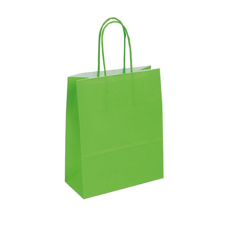sacs papier colorées vert (vert clair) 180 x 220 x 80 mm | 90 g/qm kraft | sans fenêtre | pas de fermeture | pas de rabat | 300 pièces