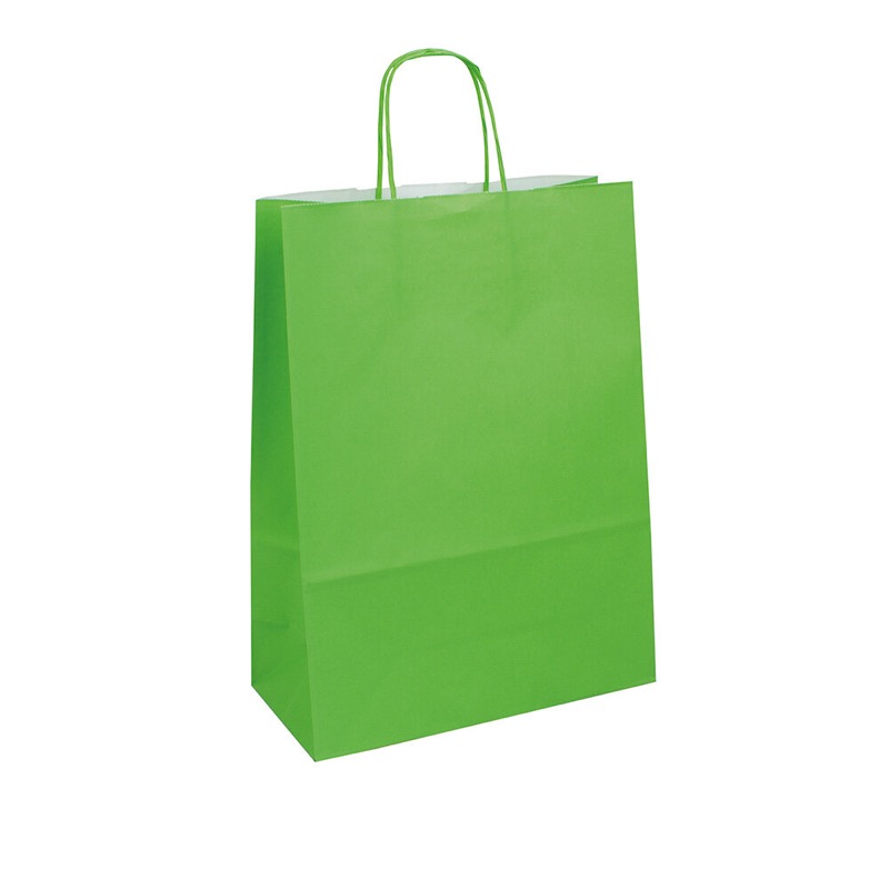 sacs papier colorées vert (vert clair) 260 x 350 x 120 mm | 90 g/qm kraft | sans fenêtre | pas de fermeture | pas de rabat | 250 pièces