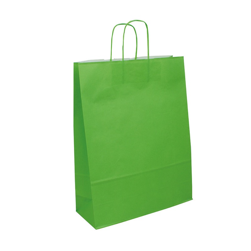 sacs papier colorées vert (vert clair) 320 x 410 x 120 mm | 110 g/qm kraft | sans fenêtre | pas de fermeture | pas de rabat | 200 pièces