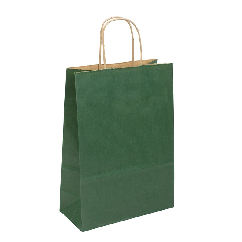 sacs papier colorées vert (vert foncé) 220 x 310 x 100 mm | 90 g/qm kraft | sans fenêtre | pas de fermeture | pas de rabat | 250 pièces