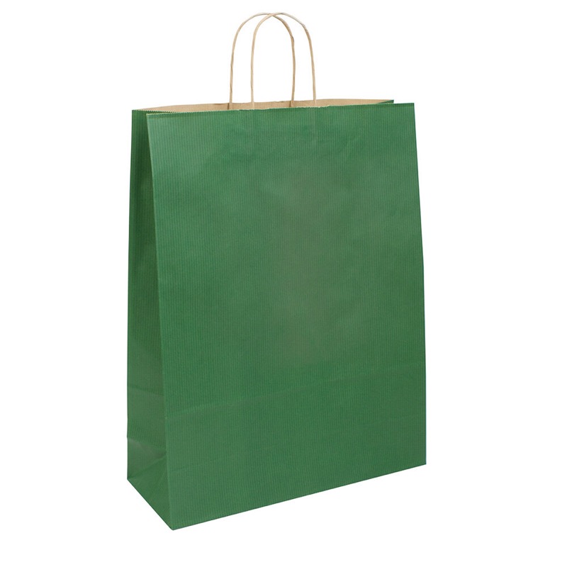 sacs papier colorées vert (vert foncé) 320 x 410 x 120 mm | 110 g/qm kraft | sans fenêtre | pas de fermeture | pas de rabat | 200 pièces