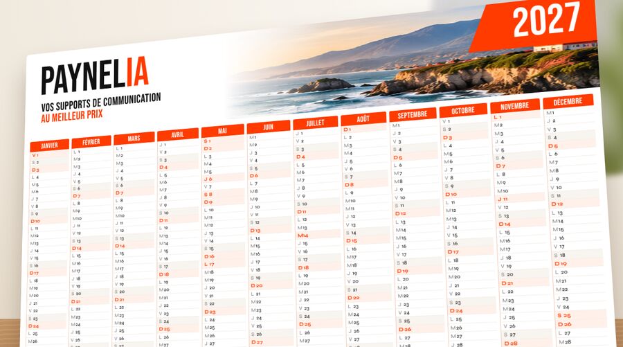 Calendrier 2027 personnalisé Paynelia, format chevalet