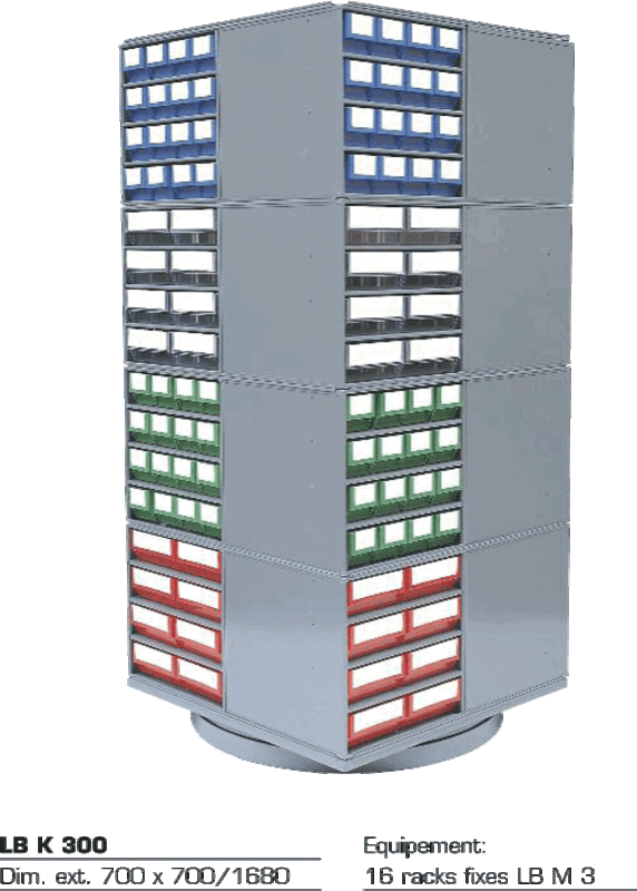 Carrousel rotatif 256 bacs divisibles LB K 300 — pvc, 256 compartiments
