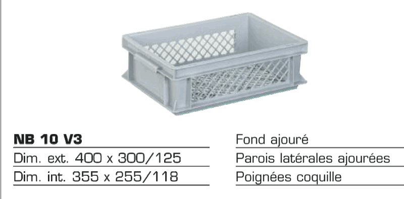 Bac de stockage plastique 40 x 30 x 12,5 cm NB 10 V3 — pvc