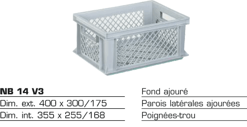 Bac de stockage plastique 40 x 30 x 17,5 cm NB 14 V3 — pvc