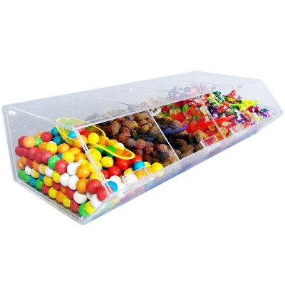 Présentoir alimentaire plexiglas 4 compartiments — plexiglas, 4 compartiments