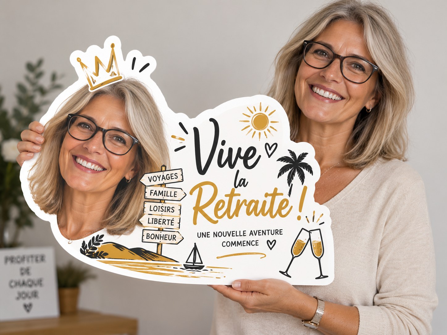 Silhouette photo d&eacute;coup&eacute;e Vive la retraite, PVC 3 mm