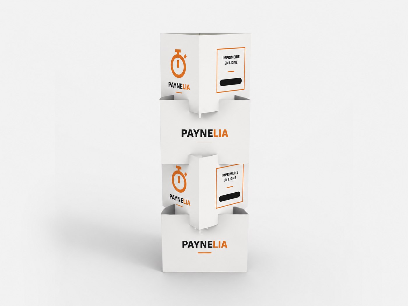 Totem PLV cube personnalisé — Paynelia