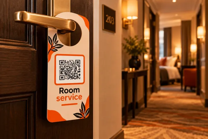 Accroche-porte d'hôtel avec QR « Room service »