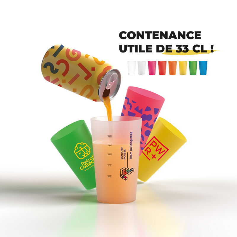Gobelet plastique réutilisable 39 cl ras bord personnalisable